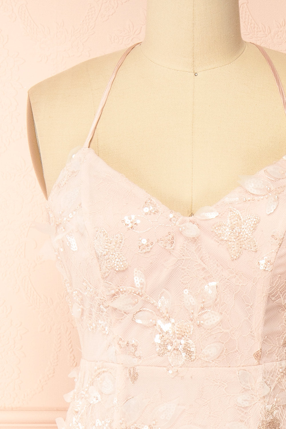 Sahida Pink | Lace Maxi Dress with Floral Appliqués