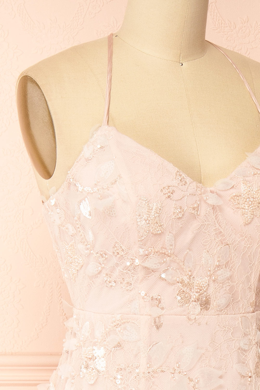 Sahida Pink | Lace Maxi Dress with Floral Appliqués