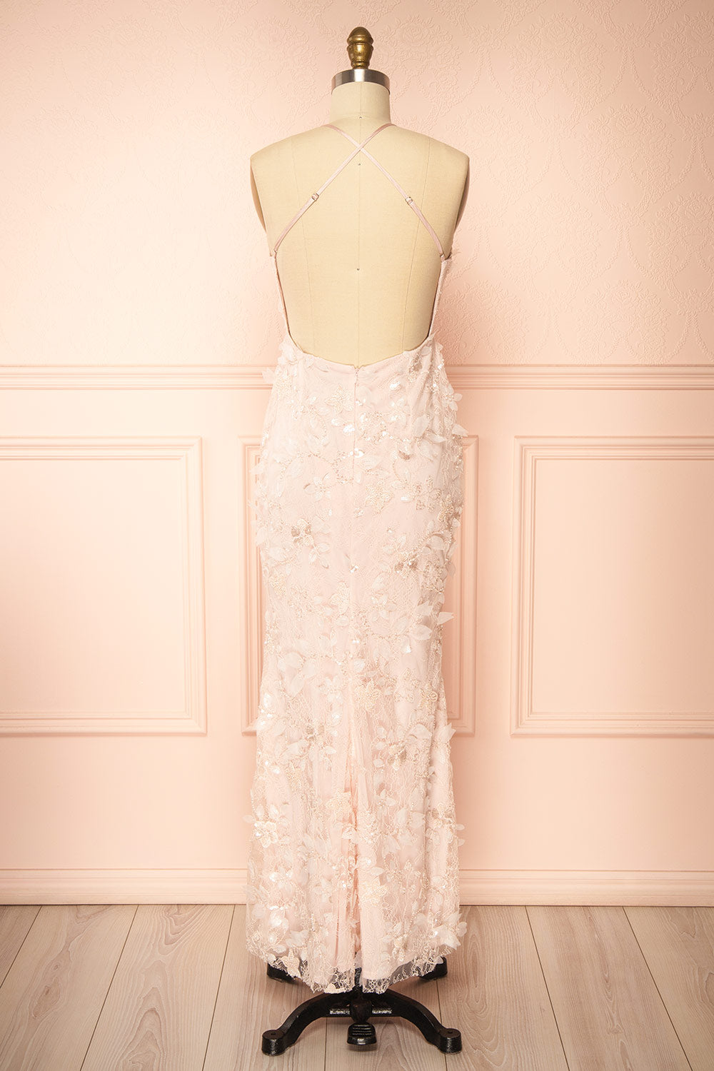 Sahida Pink | Lace Maxi Dress with Floral Appliqués