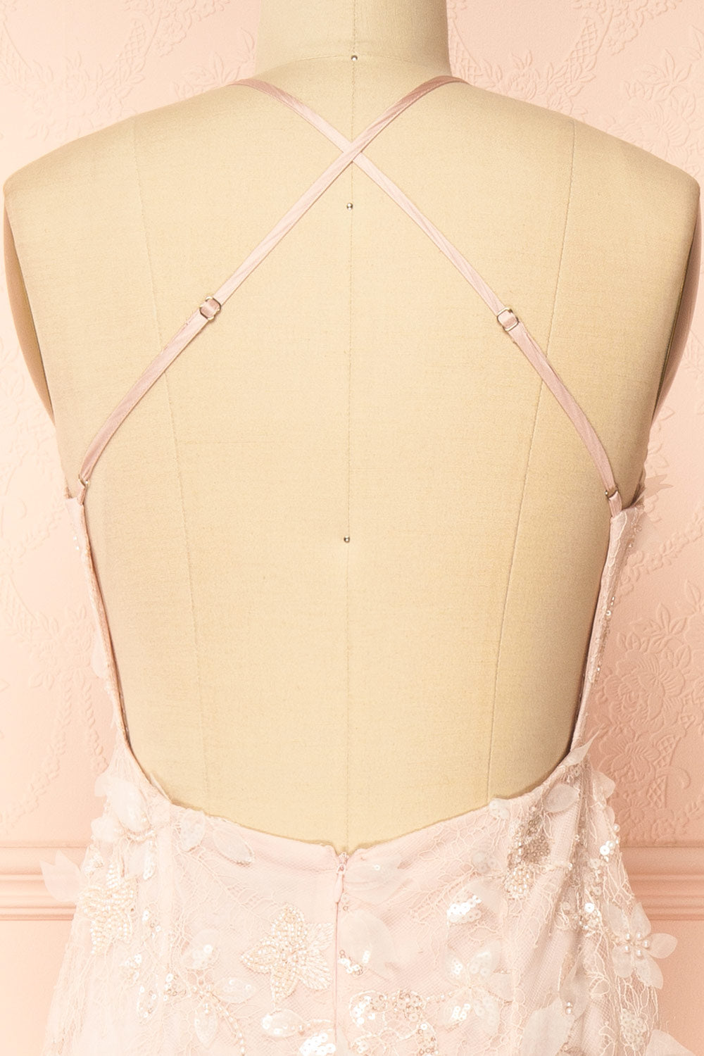Sahida Pink | Lace Maxi Dress with Floral Appliqués