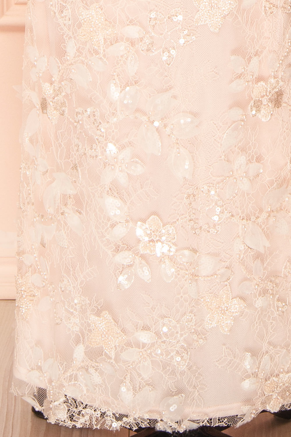 Sahida Pink | Lace Maxi Dress with Floral Appliqués