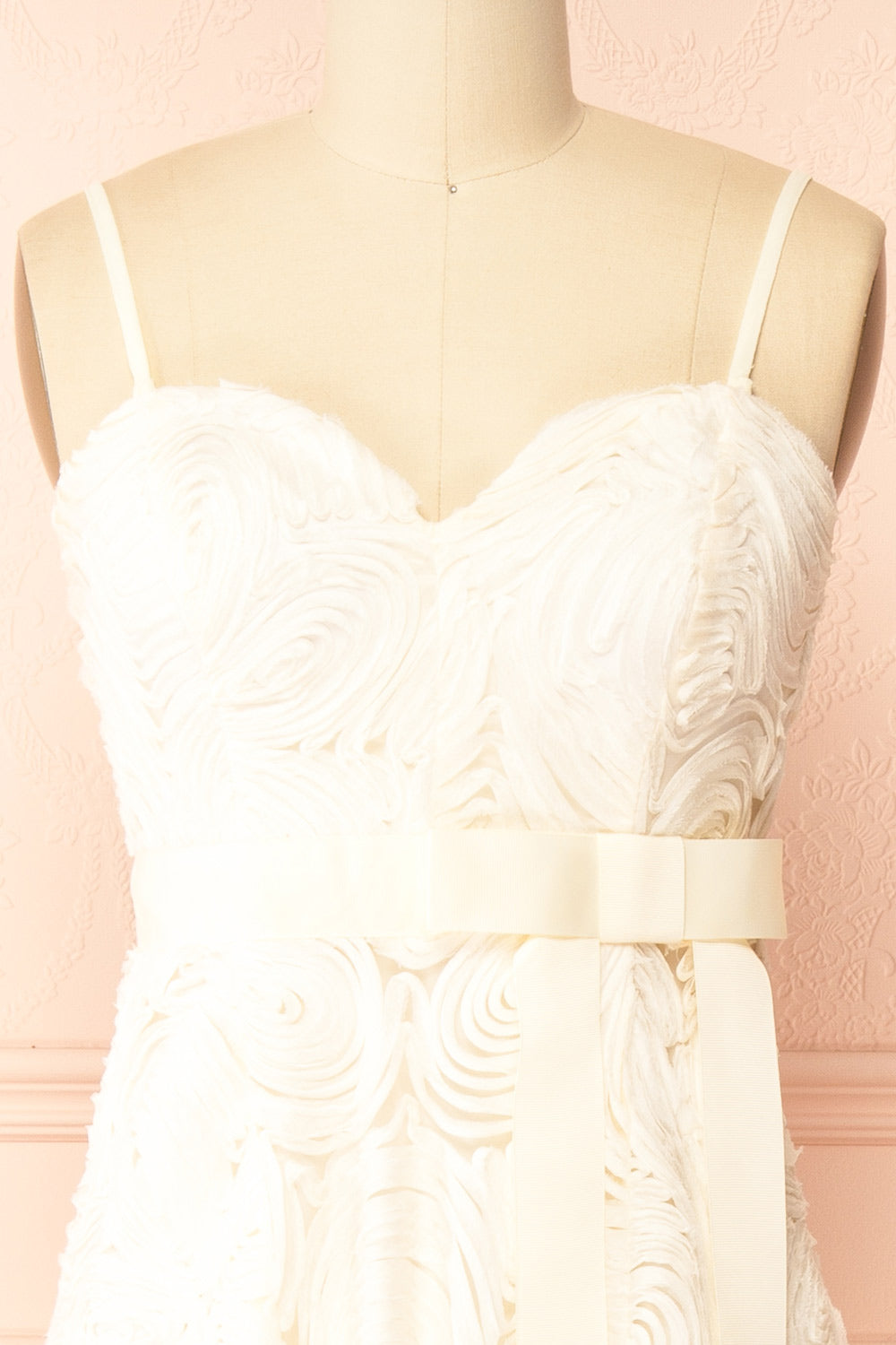 Samarah | Midi Ivory Dress with Swirling Textured Pattern