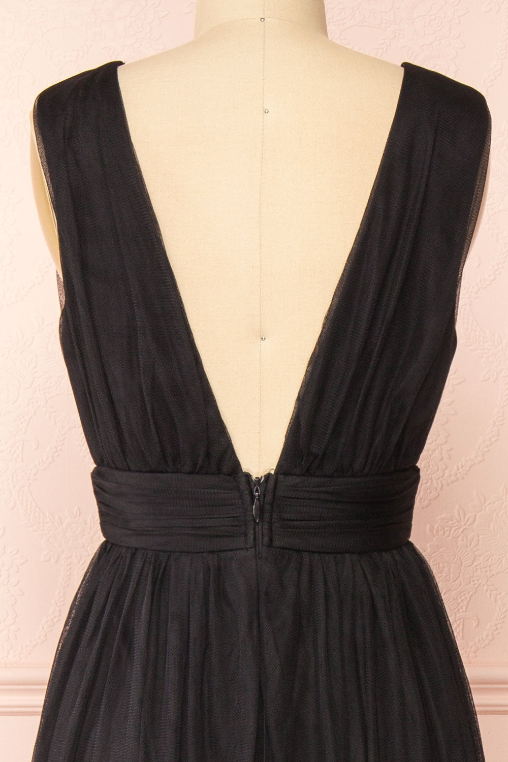 Samina Black | Tulle Maxi Dress with Plunging Neckline