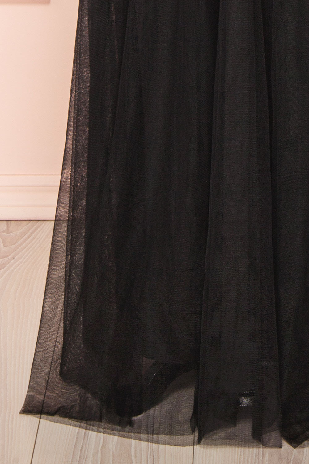 Samina Black | Tulle Maxi Dress with Plunging Neckline