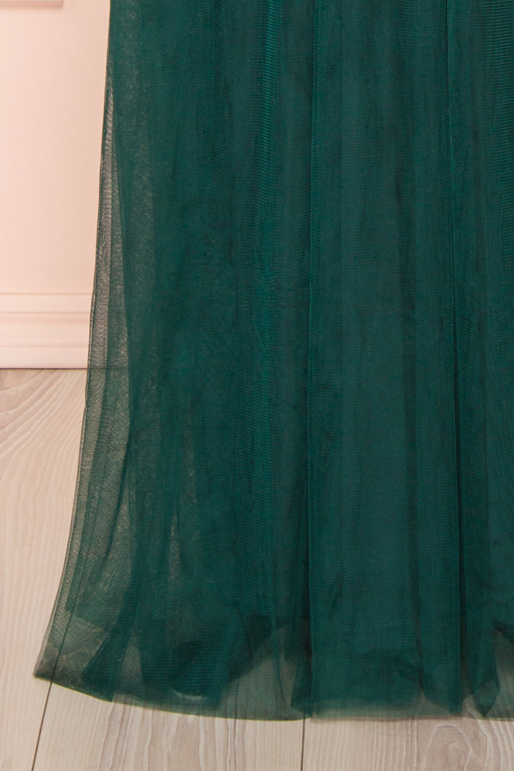 Samina Green | Tulle Maxi Dress with Plunging Neckline