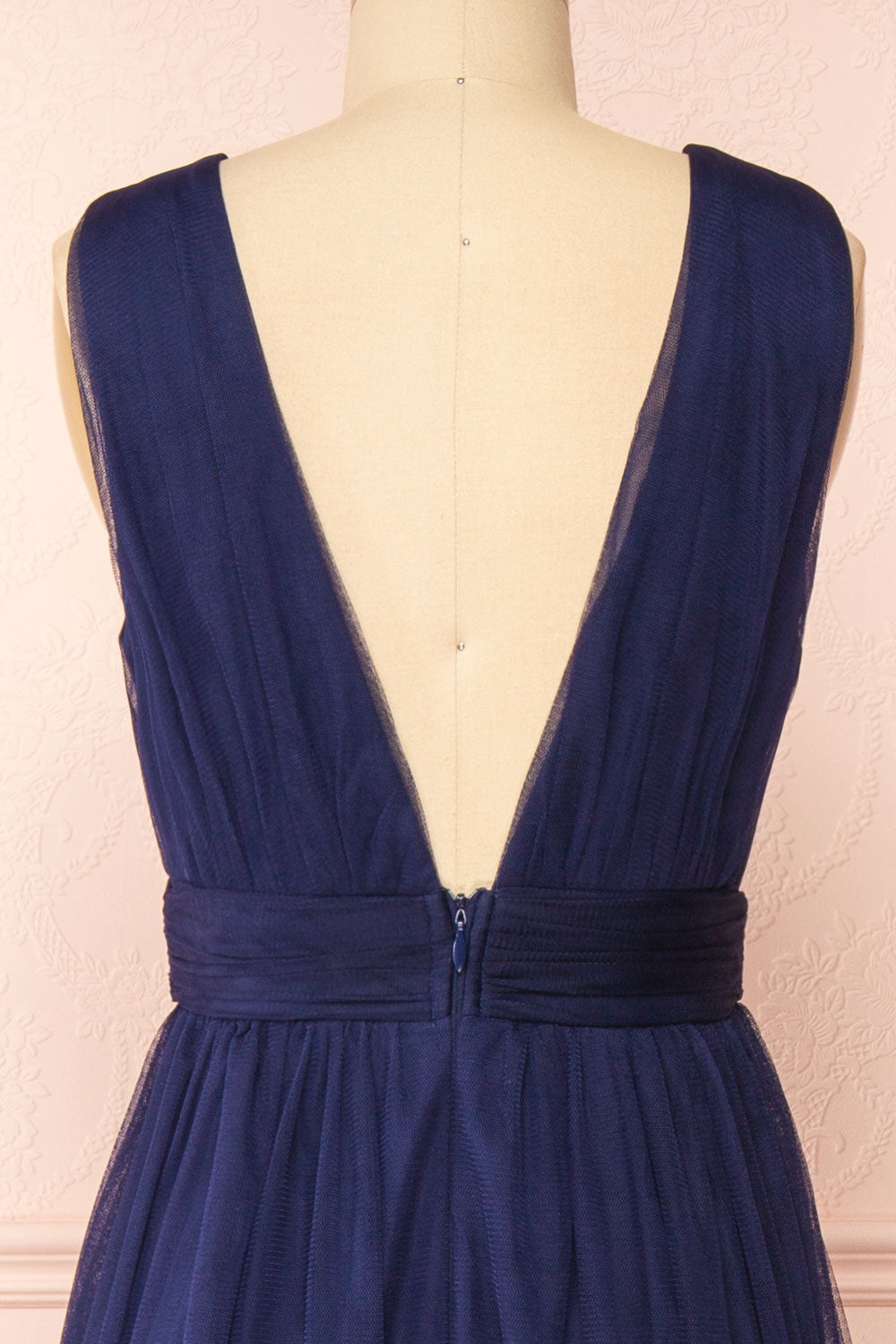 Samina Navy | Tulle Maxi Dress with Plunging Neckline