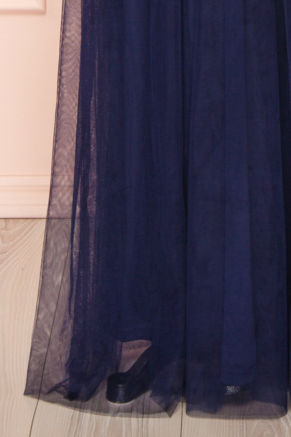 Samina Navy | Tulle Maxi Dress with Plunging Neckline