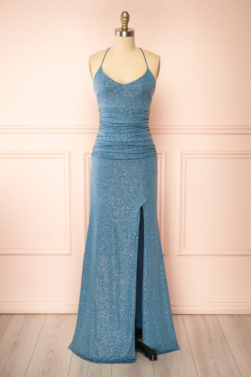 Samira Blue Grey | Sparkly Mermaid Maxi Dress with Slit