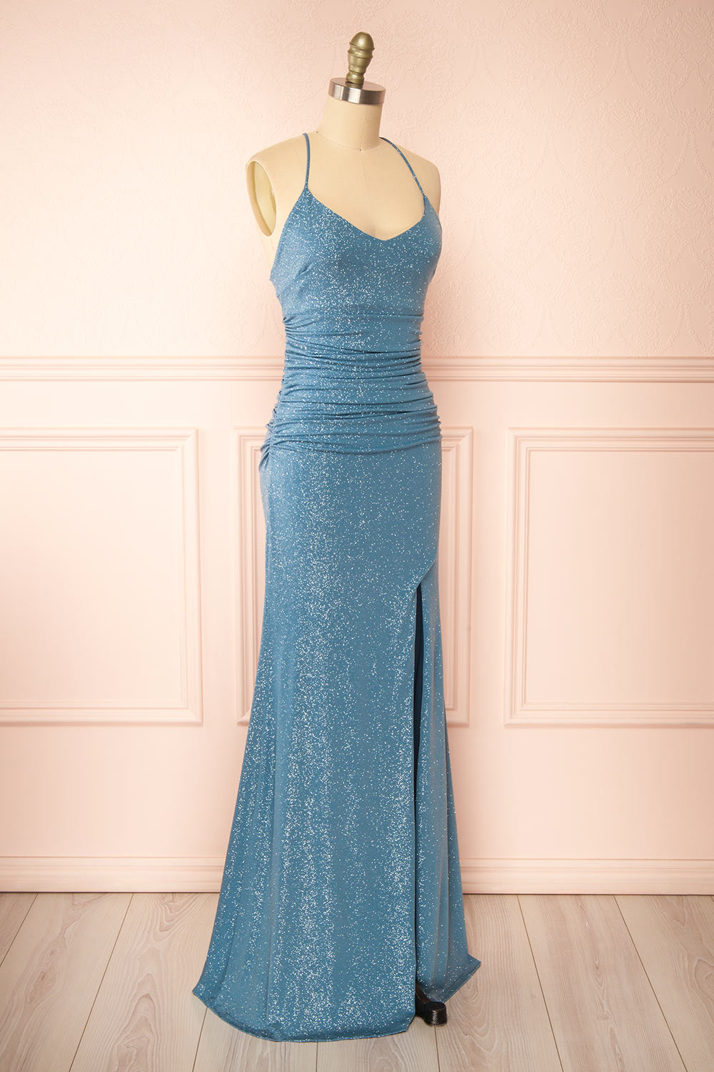Samira Blue Grey | Sparkly Mermaid Maxi Dress with Slit