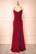 Samira Burgundy | Sparkly Mermaid Maxi Dress with Slit