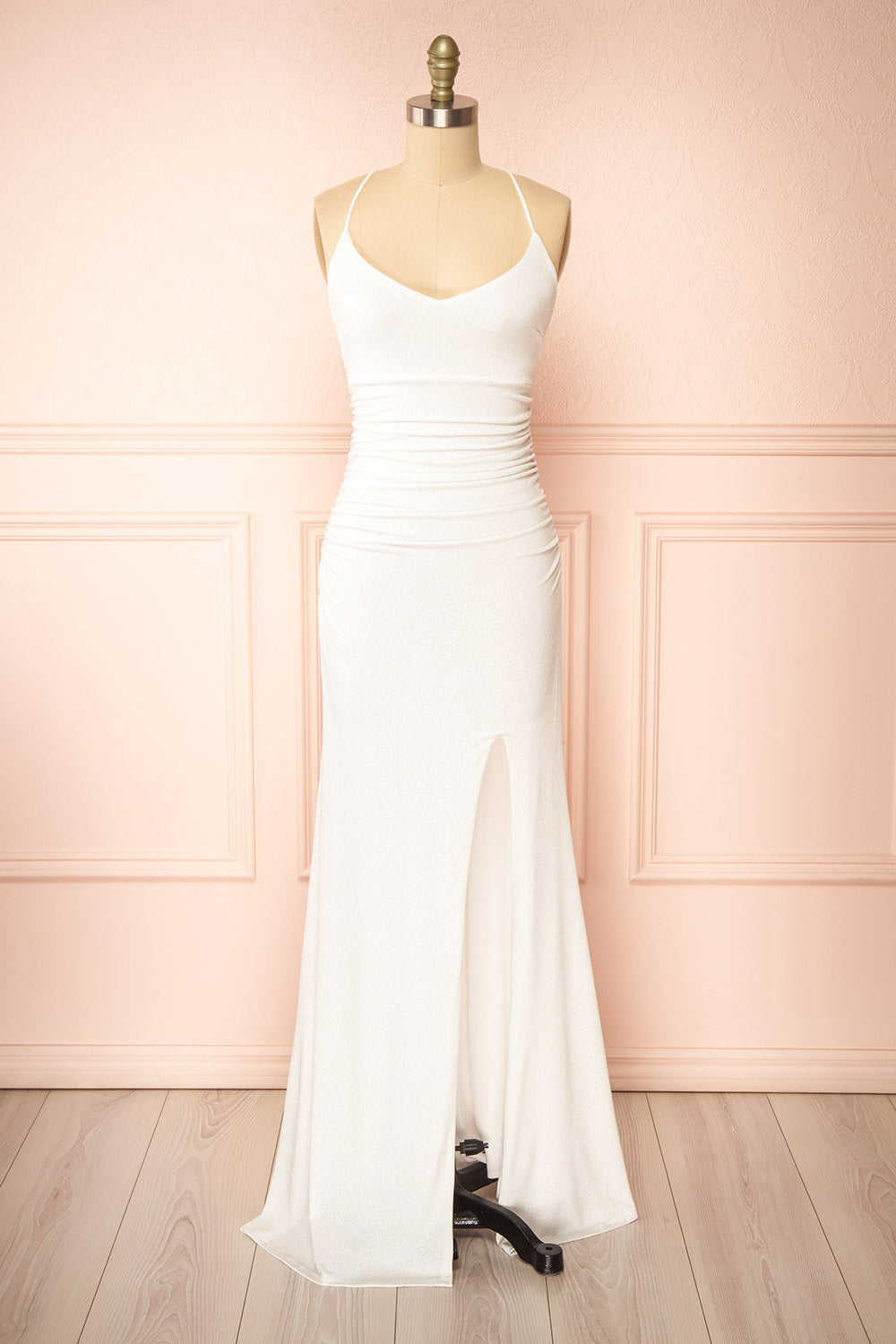 Samira White | Sparkly Mermaid Maxi Wedding Dress with Slit