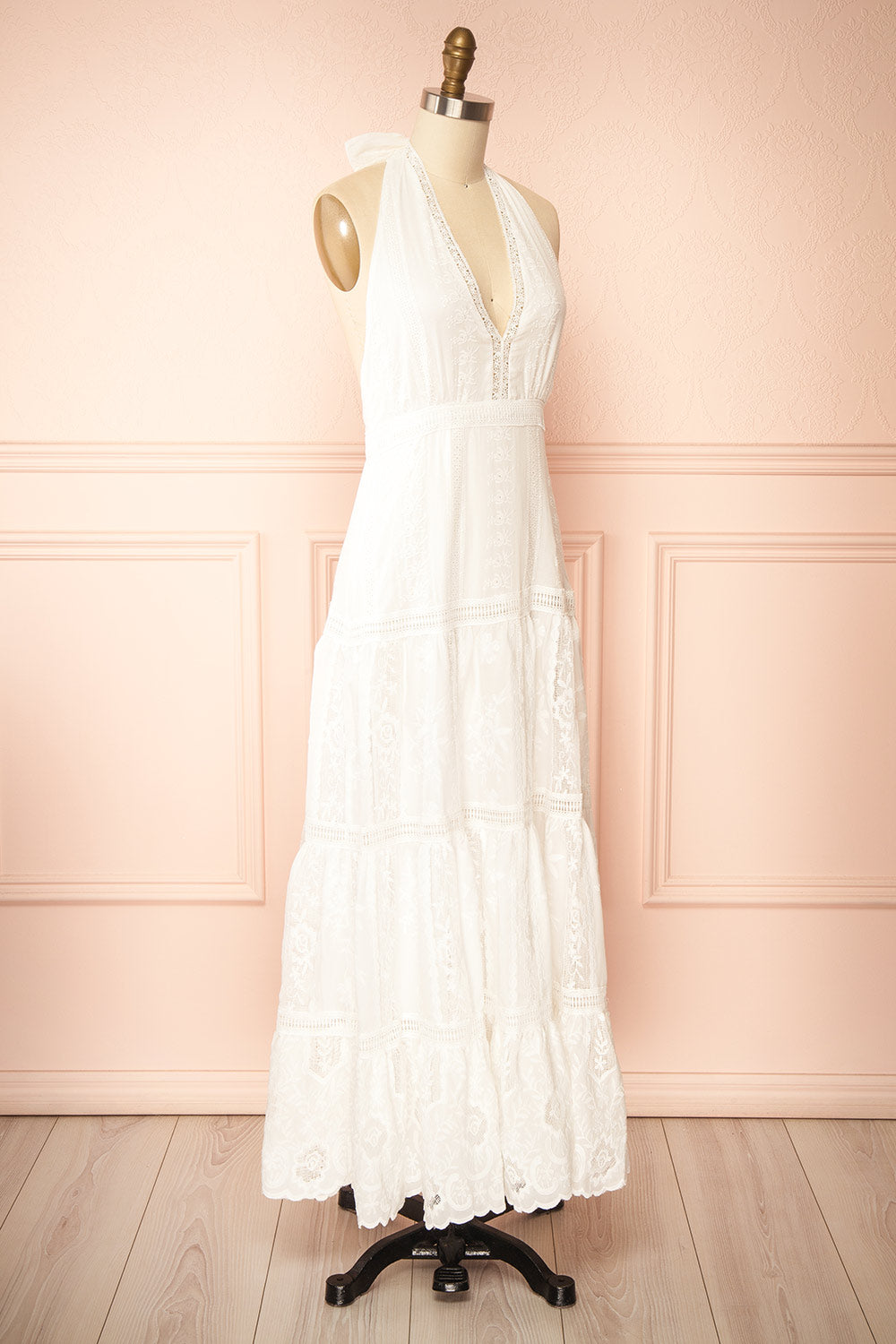 Sandos | Ivory Halter Maxi Dress with Lace