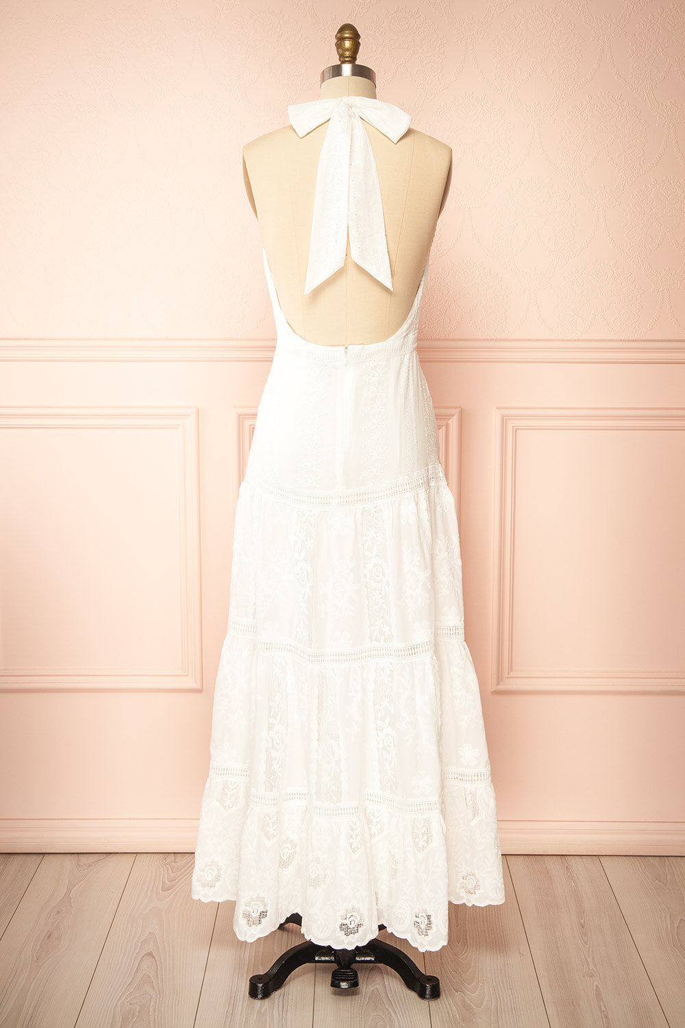 Sandos | Ivory Halter Maxi Dress with Lace