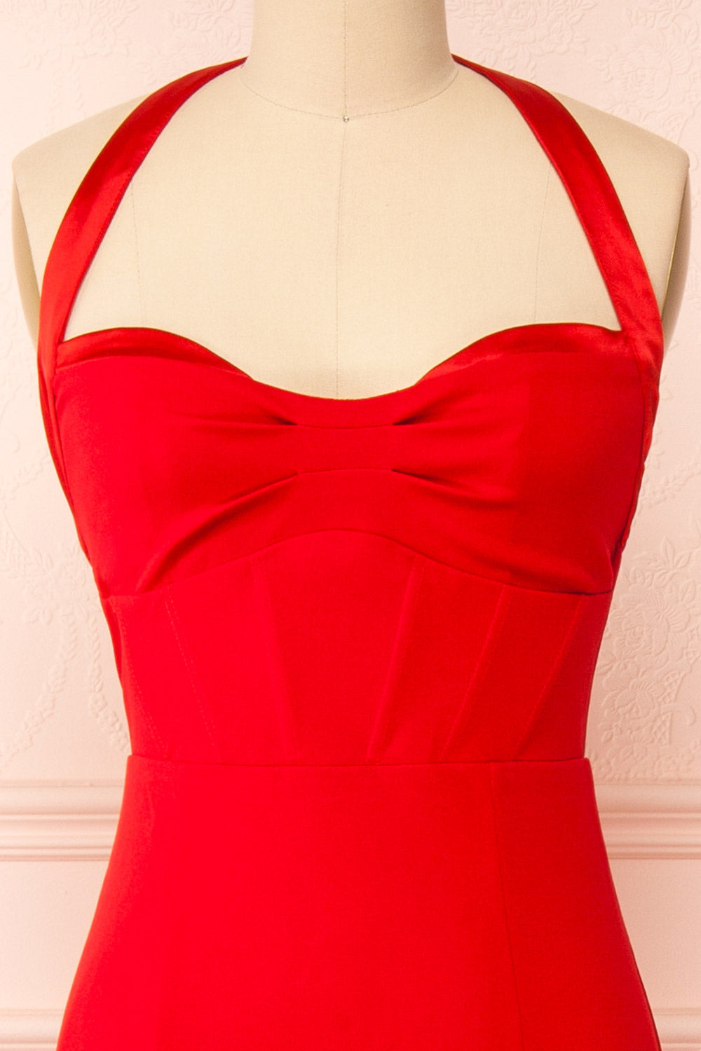 Sandra Red | Halter Mermaid Maxi Dress w/ Open Back