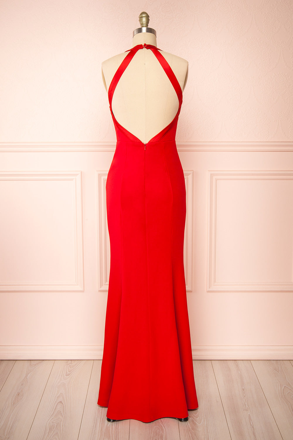 Sandra Red | Halter Mermaid Maxi Dress w/ Open Back