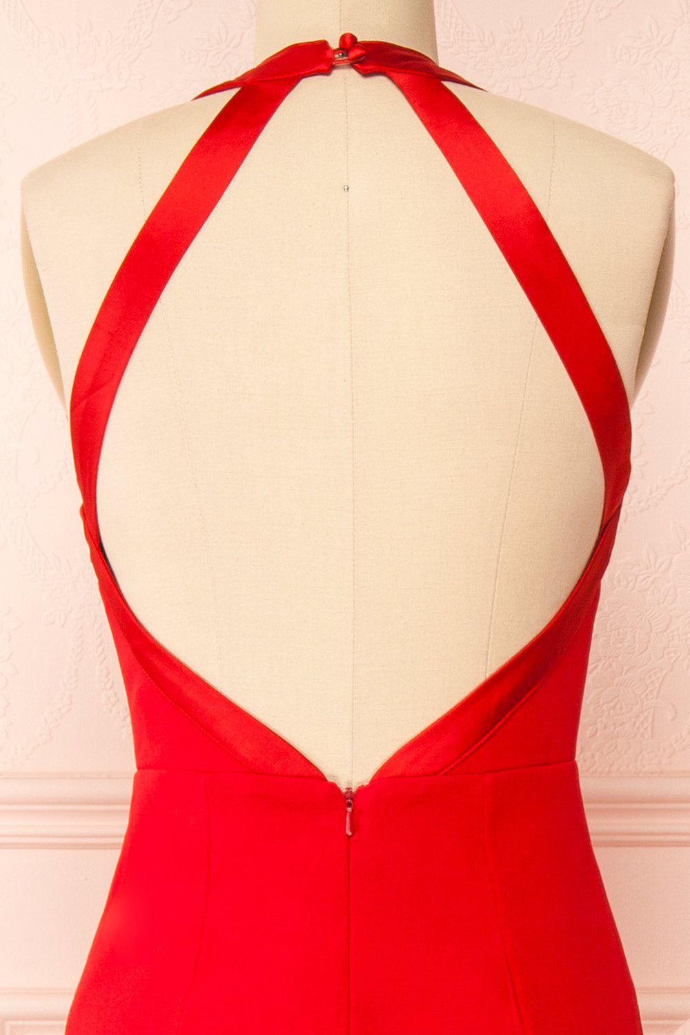 Sandra Red | Halter Mermaid Maxi Dress w/ Open Back