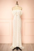 Sangaya | Off-Shoulder Cream Lace Maxi Wedding Dress