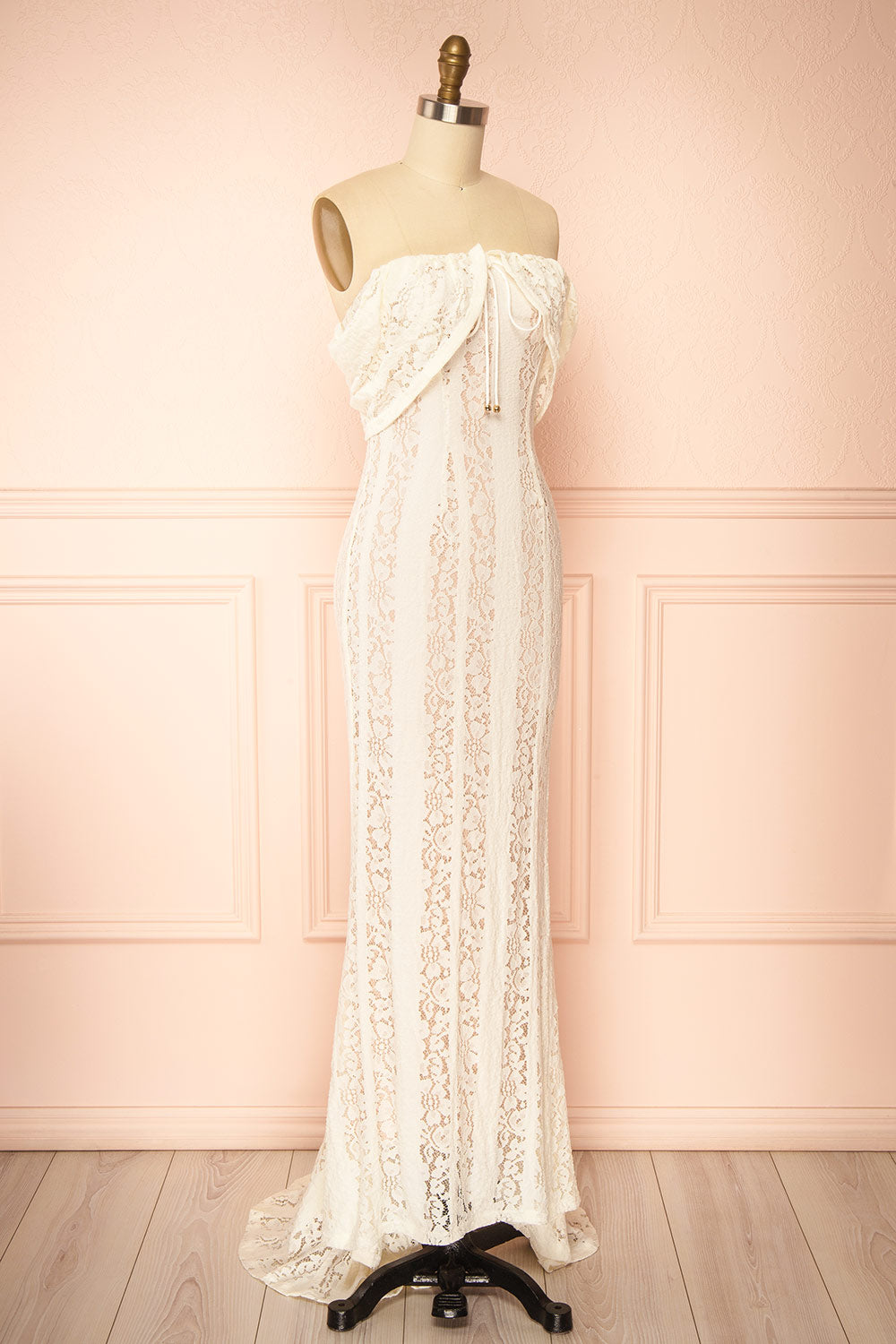 Sangaya | Off-Shoulder Cream Lace Maxi Wedding Dress