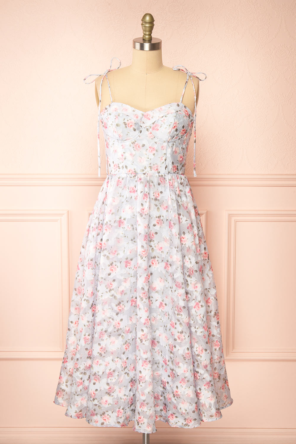 Saphira | Blue Bustier Floral Midi Dress