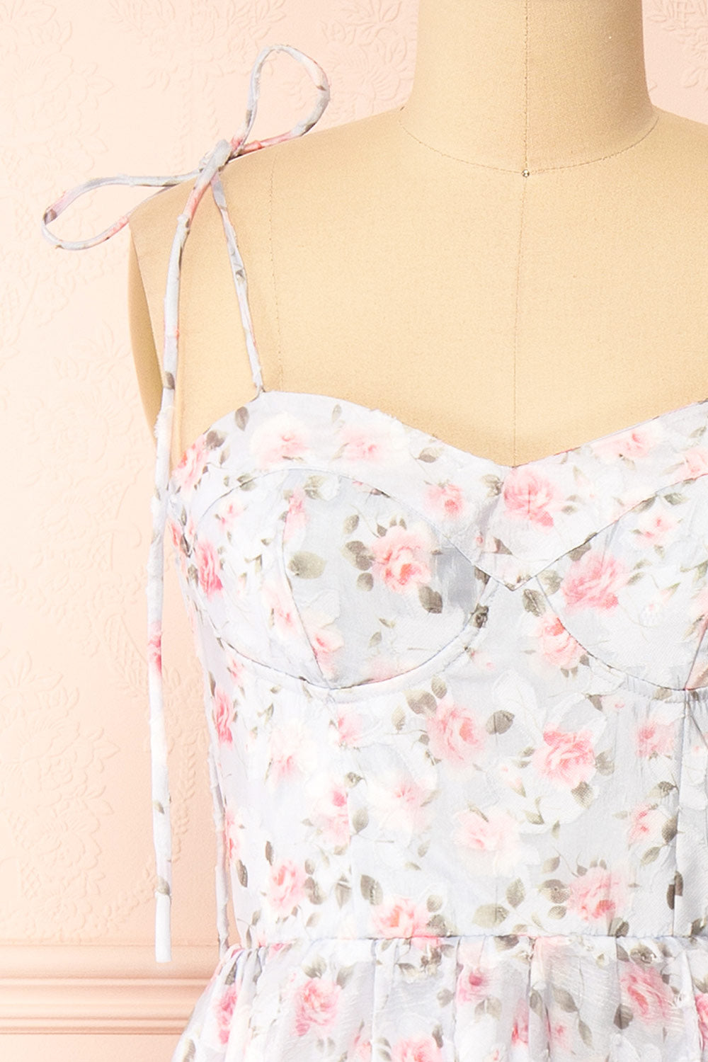 Saphira | Blue Bustier Floral Midi Dress