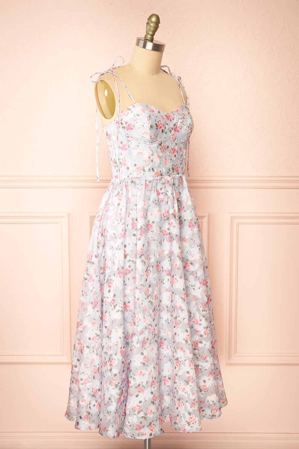 Saphira | Blue Bustier Floral Midi Dress