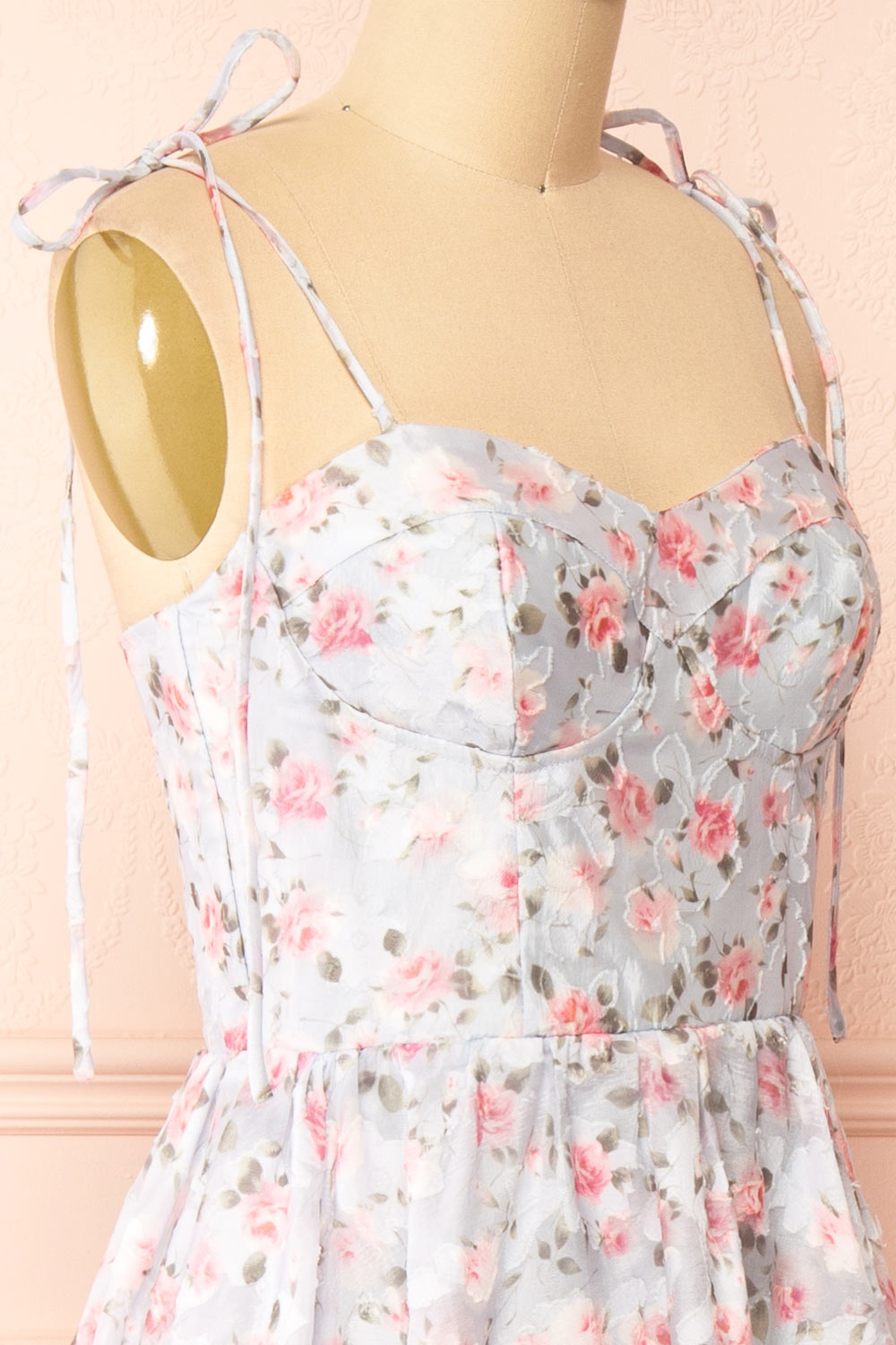 Saphira | Blue Bustier Floral Midi Dress