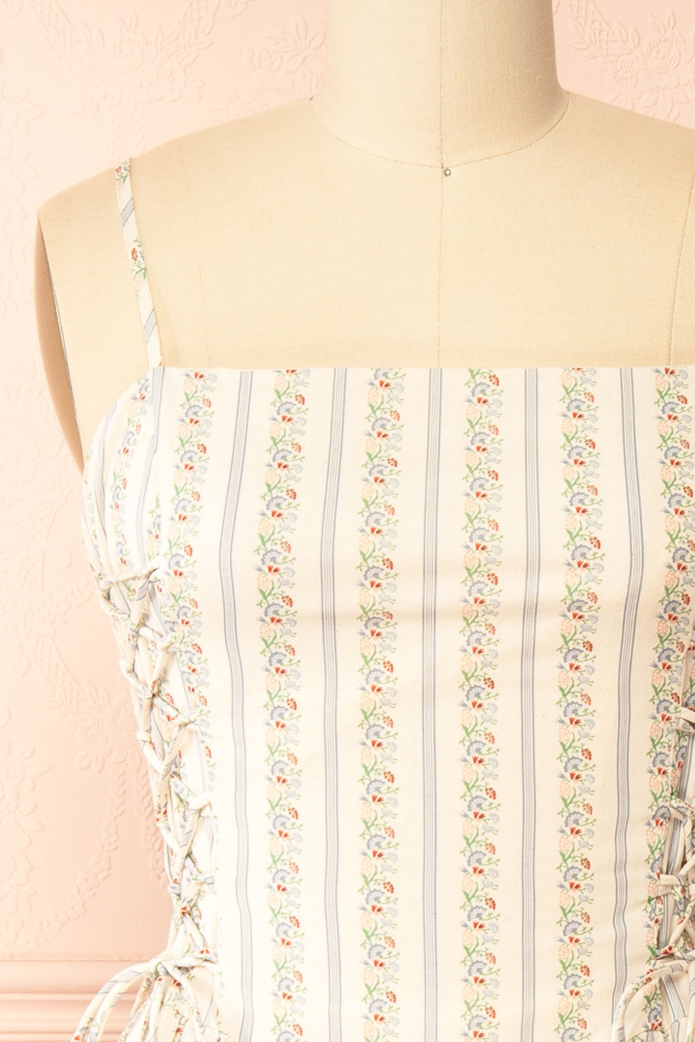 Saratou | Floral Stripe Maxi Dress with Side Lace-Up Detail