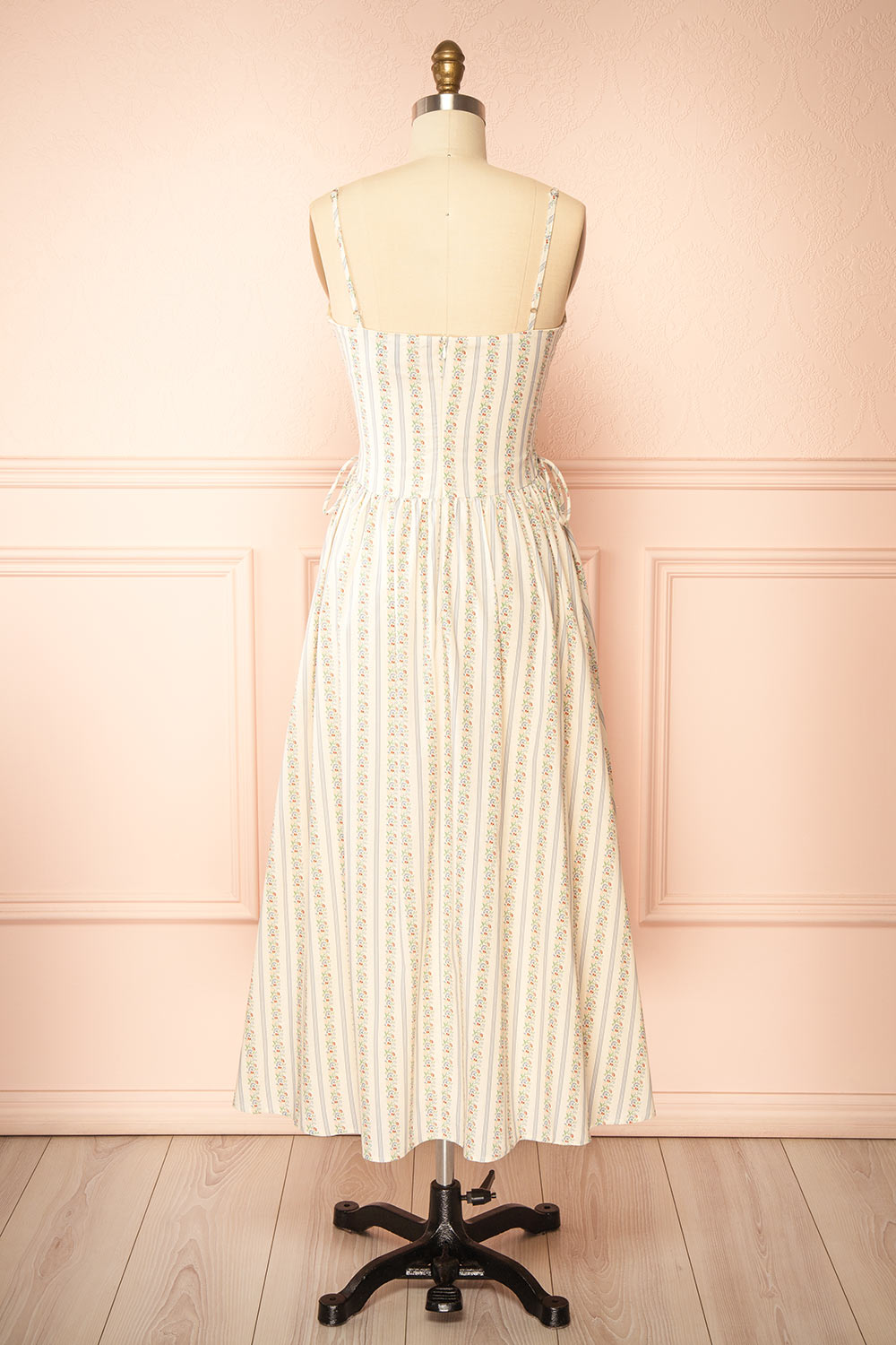 Saratou | Floral Stripe Maxi Dress with Side Lace-Up Detail