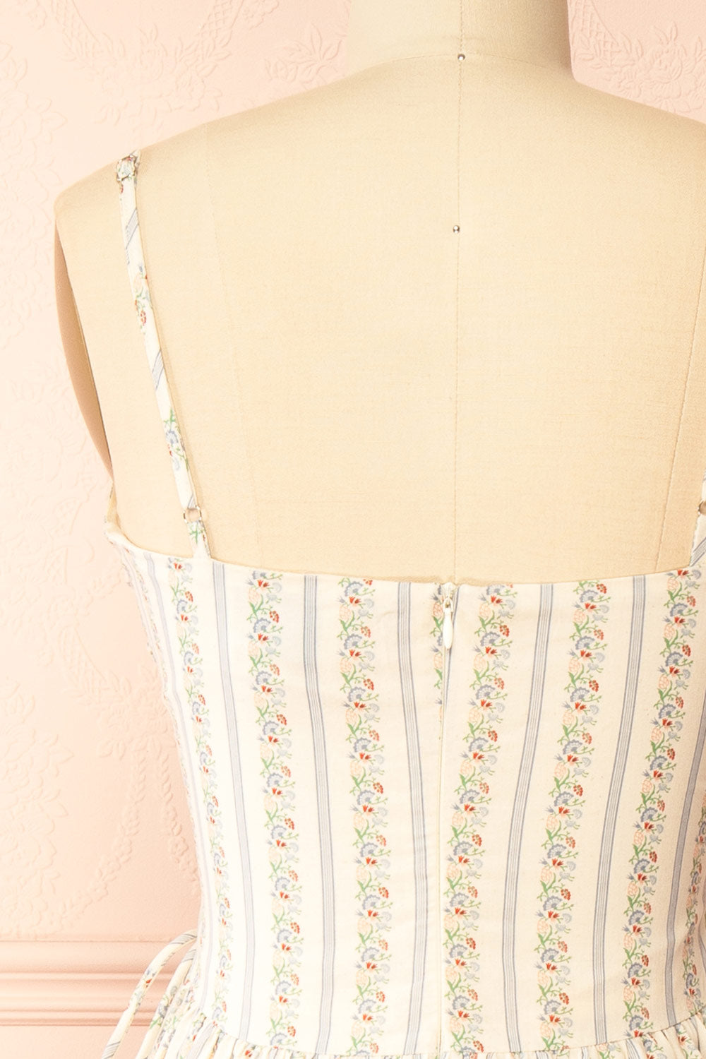 Saratou | Floral Stripe Maxi Dress with Side Lace-Up Detail