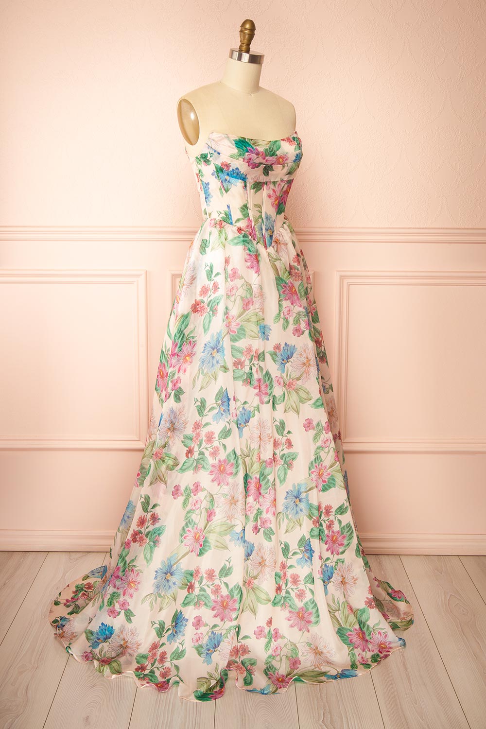 Scottie | Floral Corset Maxi Dress with Draped Bustier