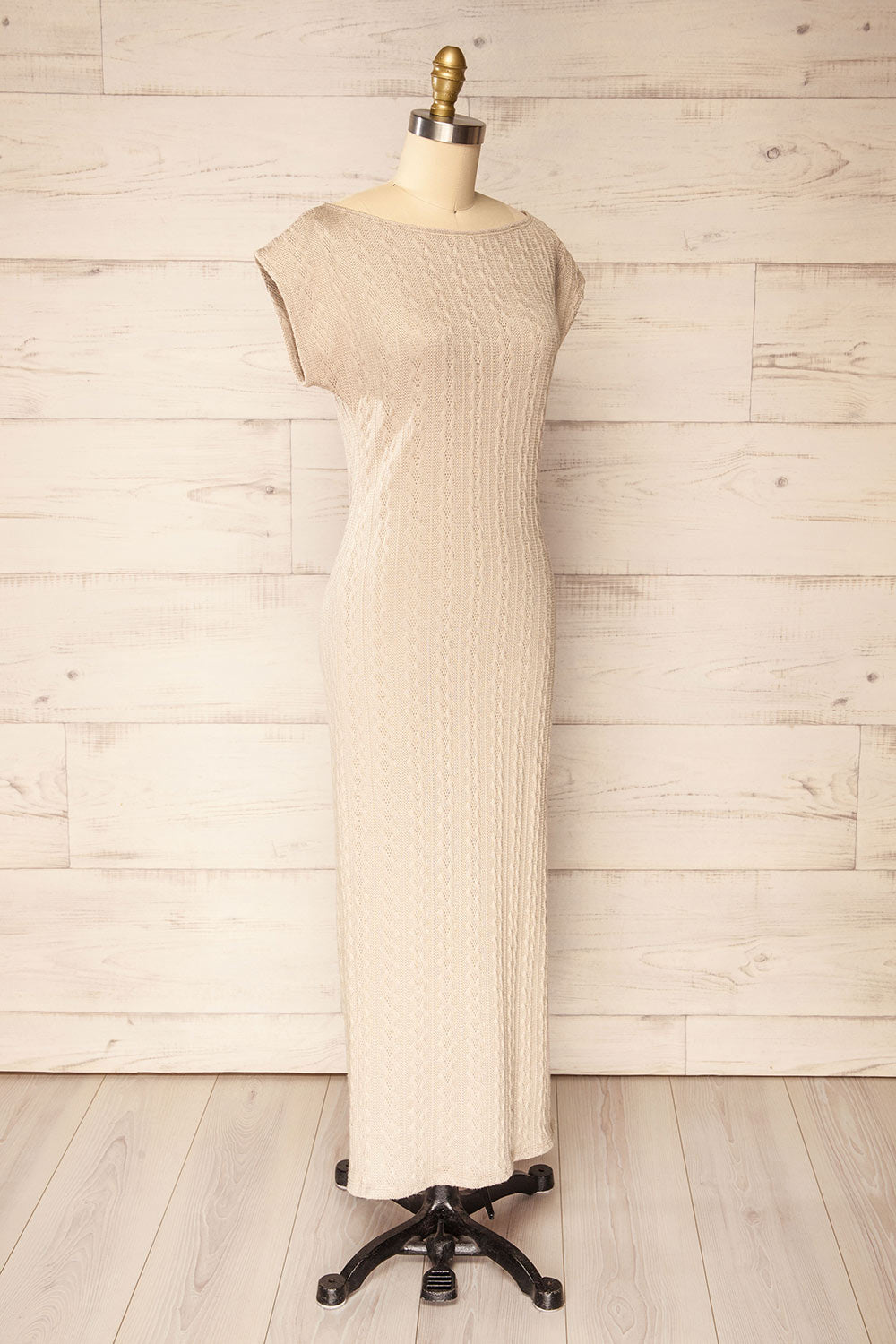 Selana Beige | Knit Maxi Dress with Back Slit by Arti Gogna