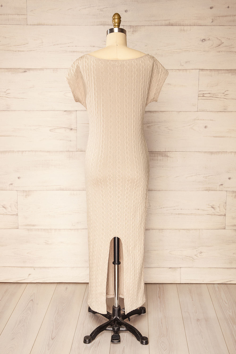 Selana Beige | Knit Maxi Dress with Back Slit by Arti Gogna