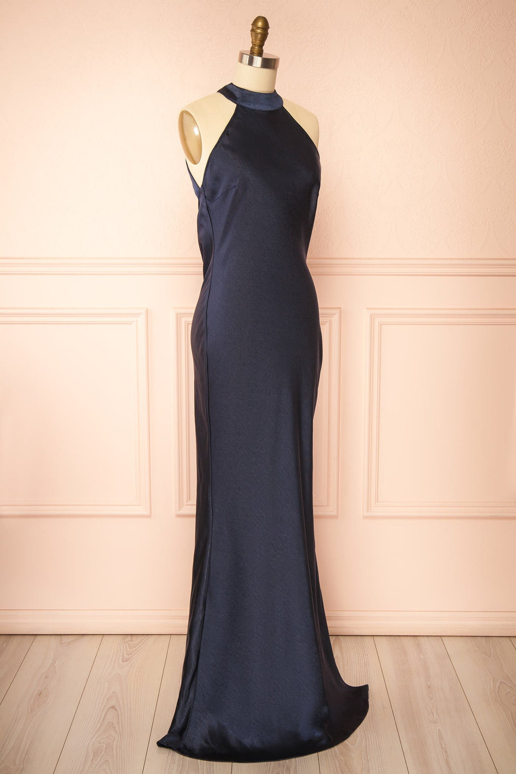 Selia Navy | Maxi Satin Dress with Open Back