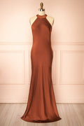 Selia Rust | Maxi Satin Dress with Open Back