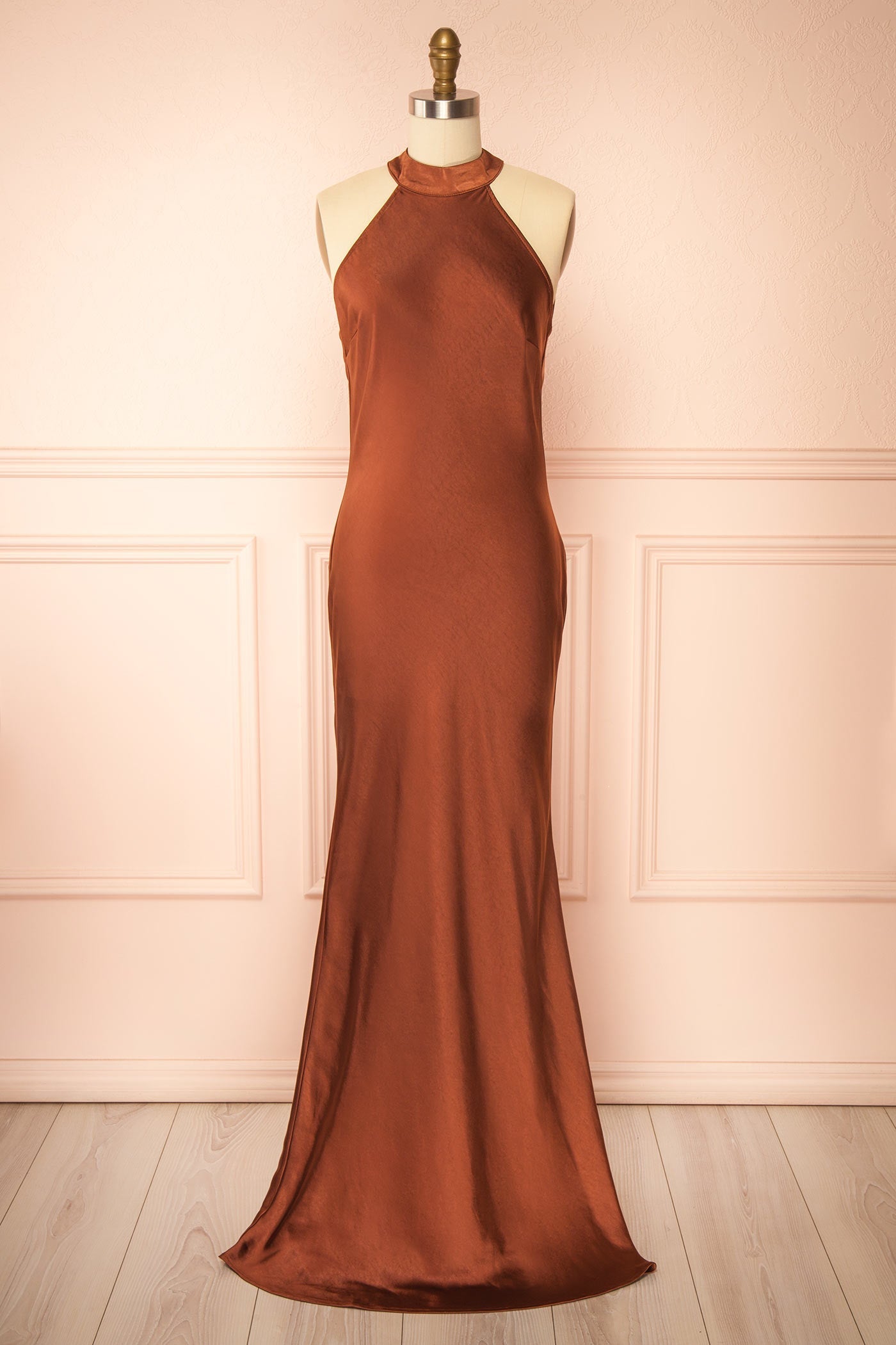 Selia Rust | Maxi Satin Dress with Open Back