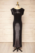 Seralie | Black Sequin Maxi Dress with Slit by Arti Gogna