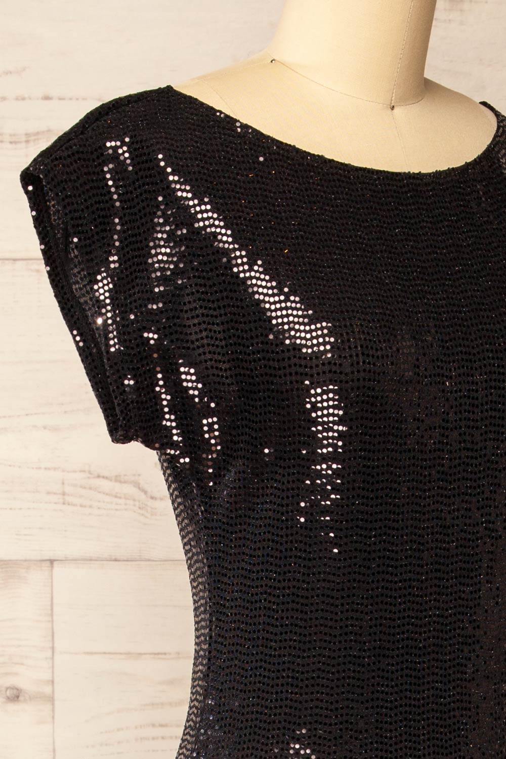 Seralie | Black Sequin Maxi Dress with Slit by Arti Gogna