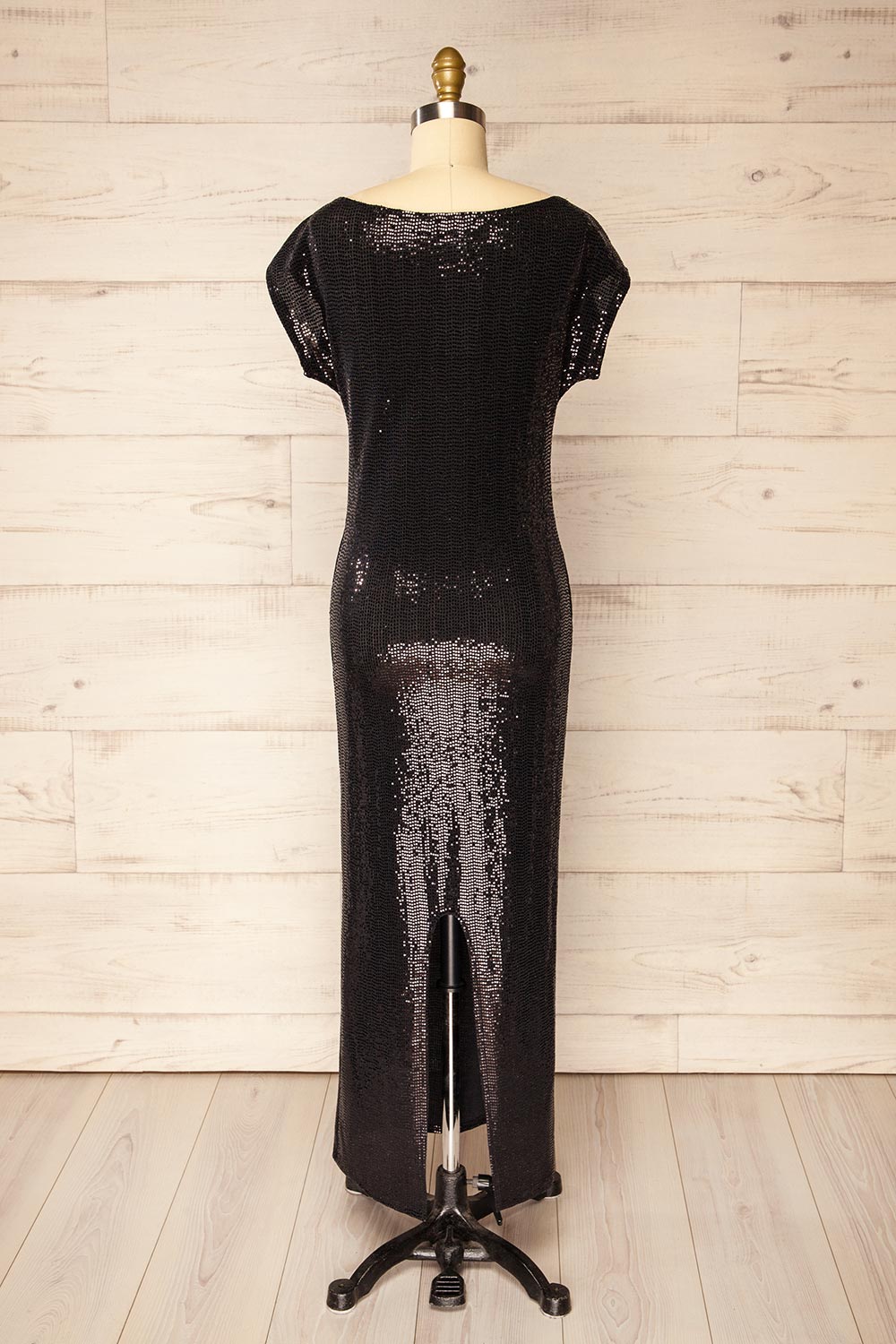 Seralie | Black Sequin Maxi Dress with Slit by Arti Gogna