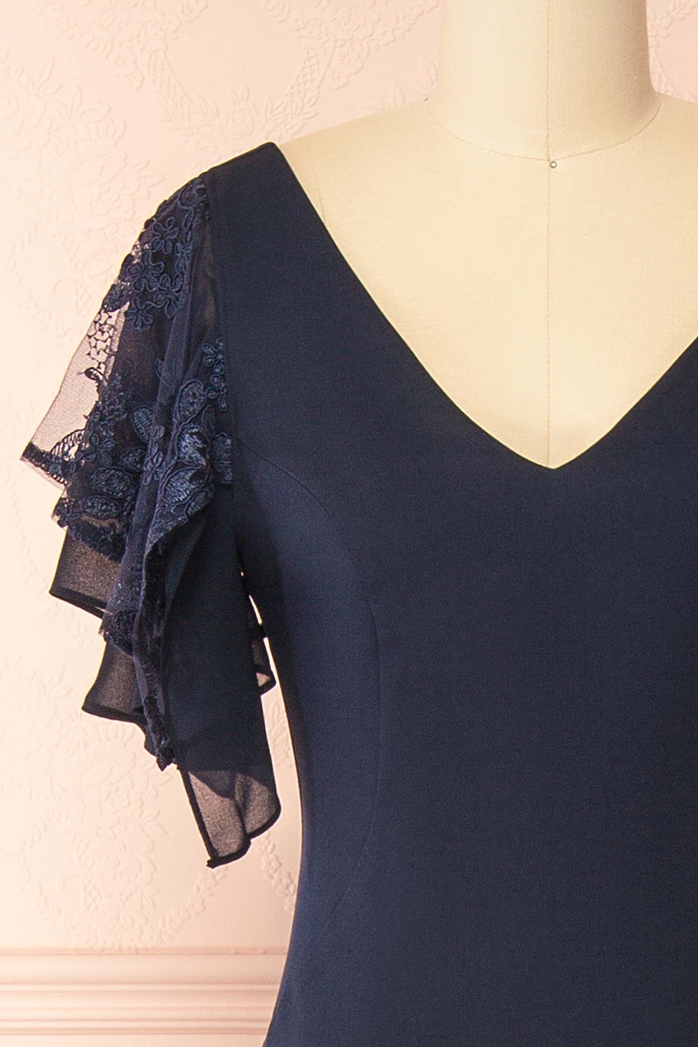 Seraphina Navy | Mermaid Maxi Dress with Lace Flutter Sleeves by Arti Gogna