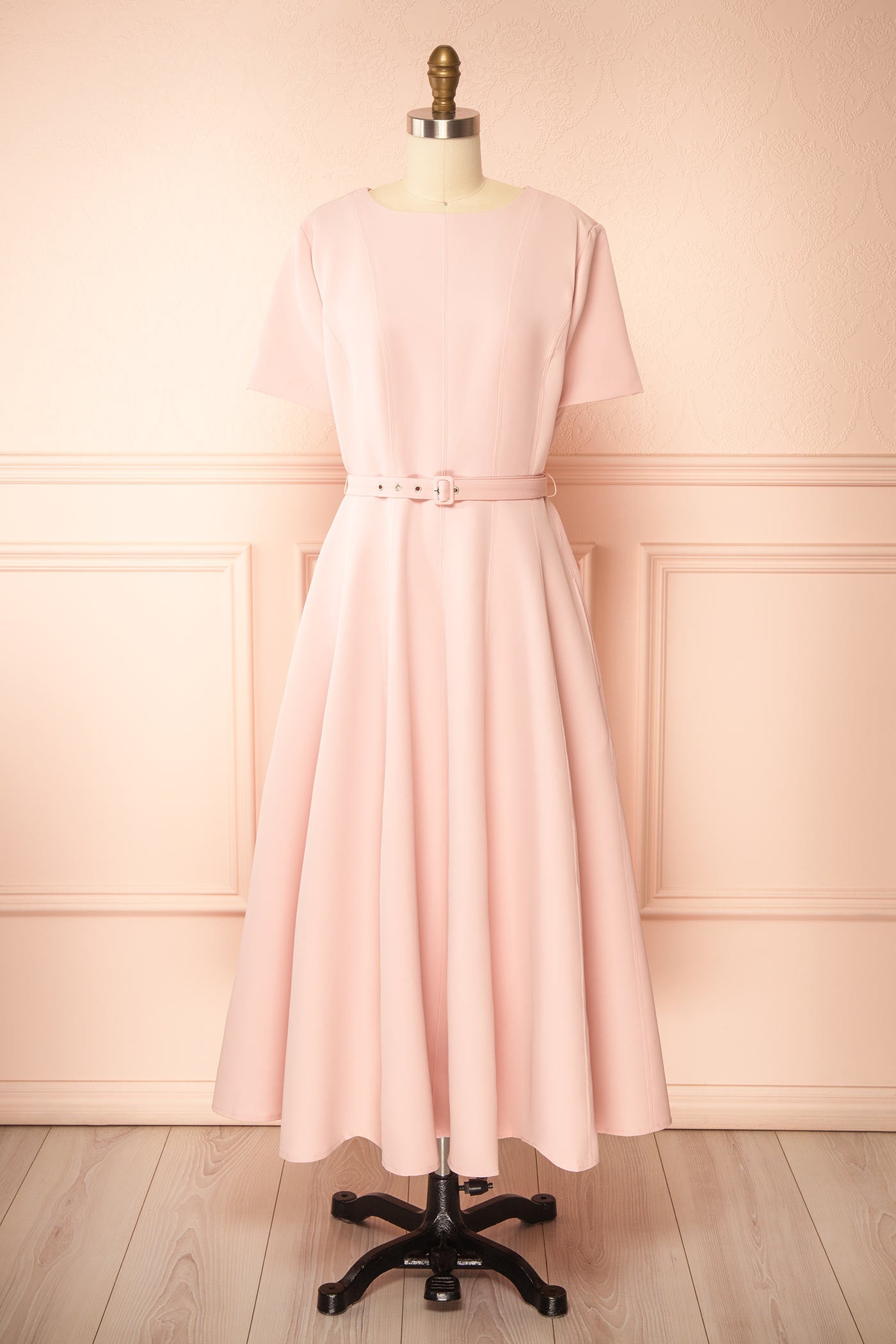Seynabou | Pink Midi Dress with Belt and Pockets