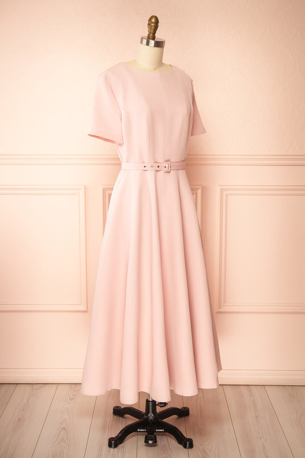 Seynabou | Pink Midi Dress with Belt and Pockets