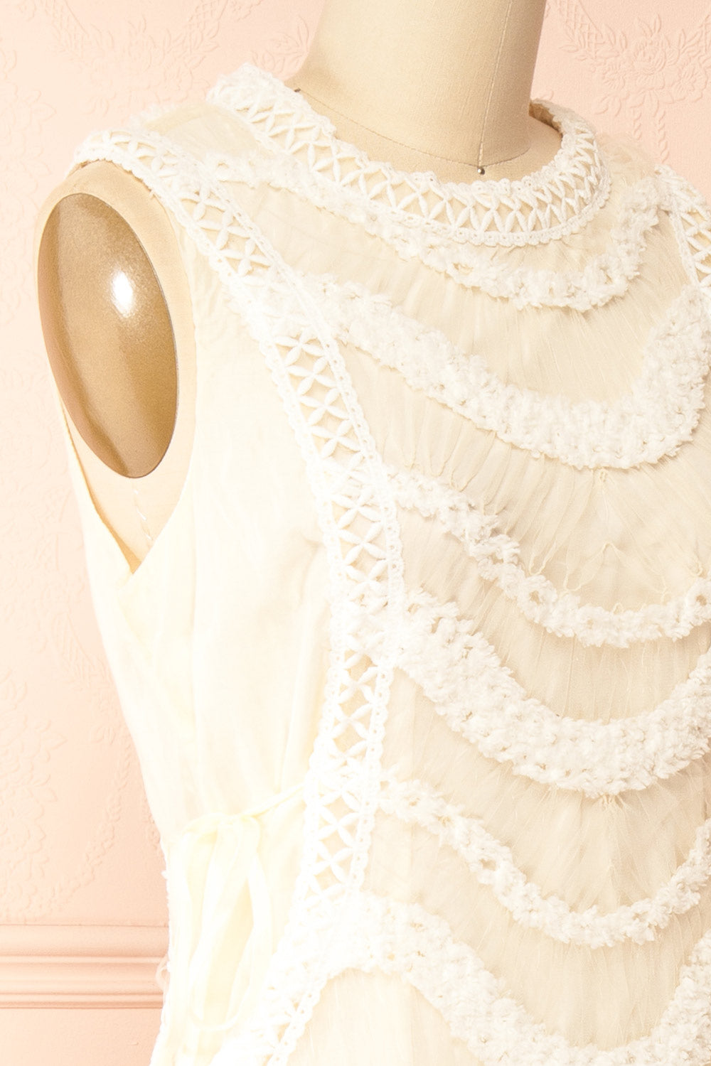 Shania | Ivory Sleeveless Midi Dress with Textured Details