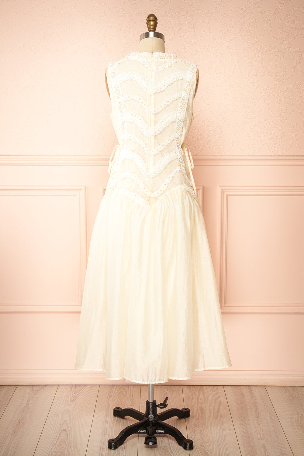 Shania | Ivory Sleeveless Midi Dress with Textured Details