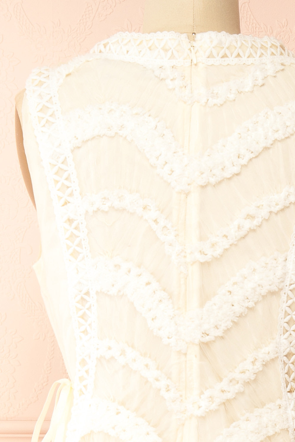 Shania | Ivory Sleeveless Midi Dress with Textured Details