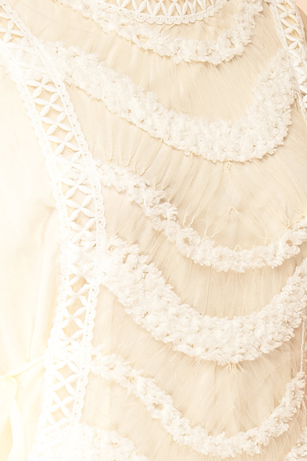 Shania | Ivory Sleeveless Midi Dress with Textured Details