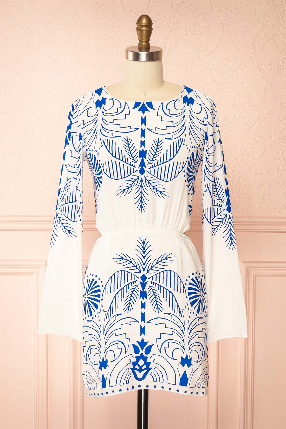 Sharon | Short White Dress with Contrast Print