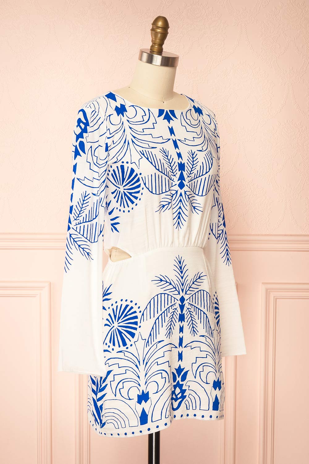 Sharon | Short White Dress with Contrast Print