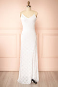 Shelia | White Maxi Sequin Dress with Slit
