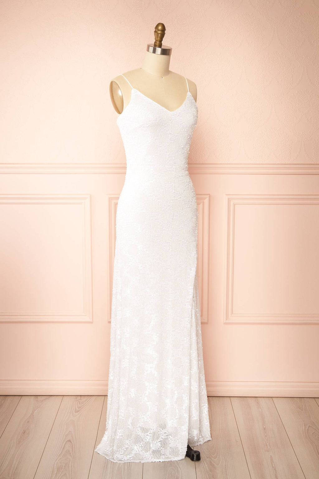 Shelia | White Maxi Sequin Dress with Slit