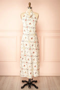 Shima | Ivory Midi Floral Dress with Halter Neck